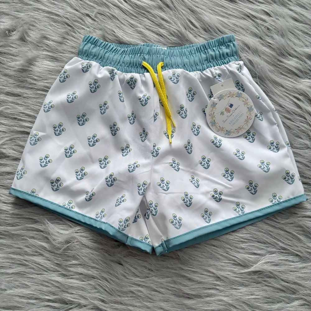 Edgehill Collection Nwt Boy's Toddler White Talmadge Floral Swim Trunks Shorts